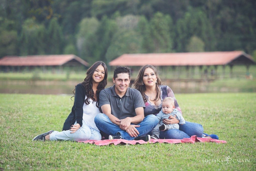 family seating on grass for family portrait