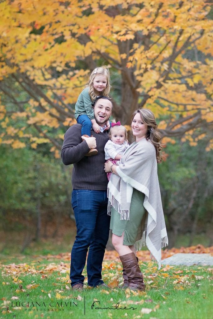 Family fall portrait with two adorable little girls
