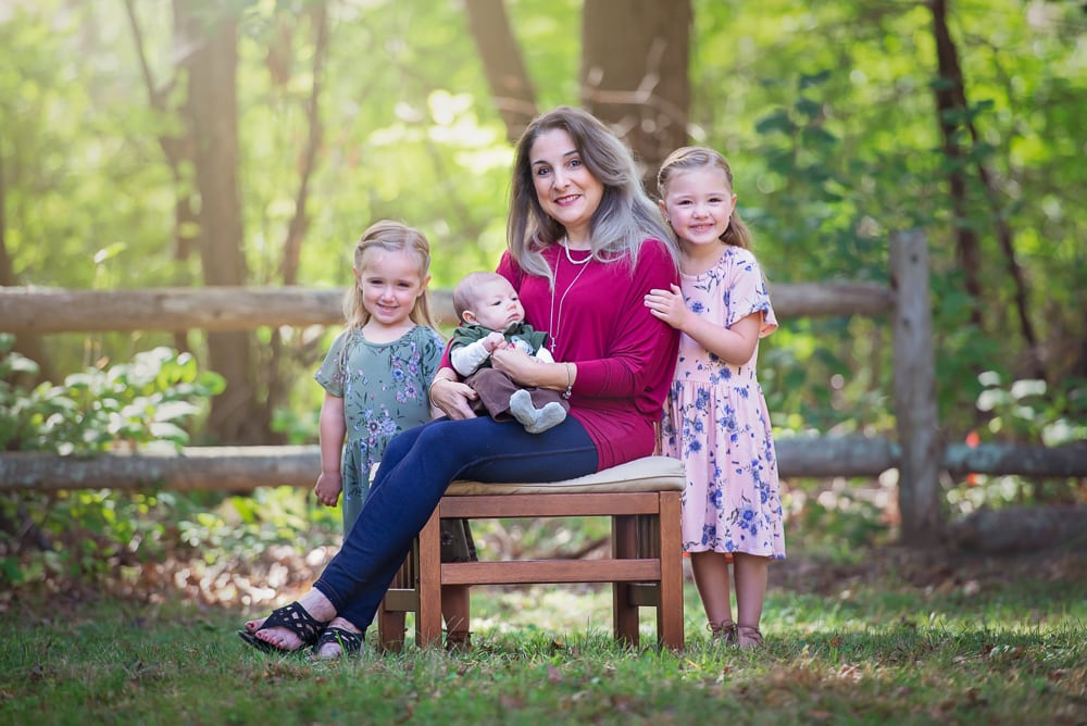 Family photos with grand kids on backyard