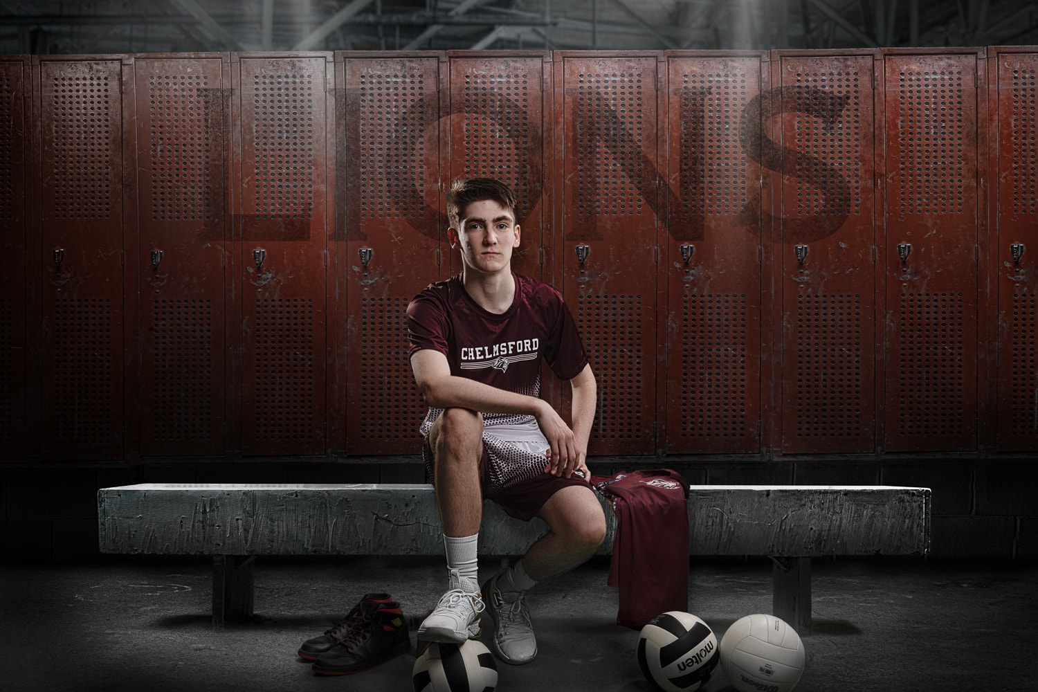 High School senior soccer locker room portrait studio in chelmsford, ma