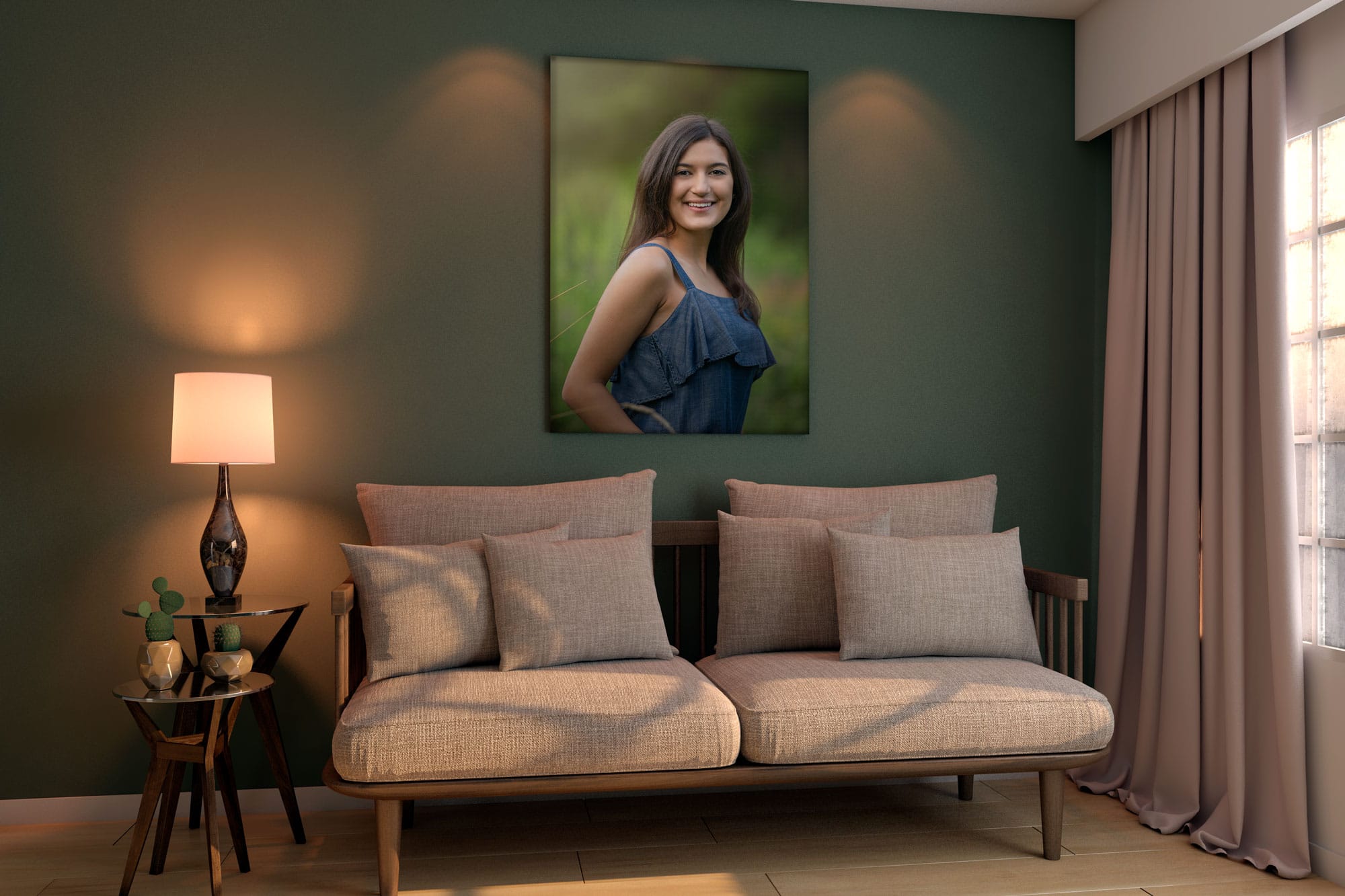 Senior wall portrait installed in home — Luciana Calvin Photography